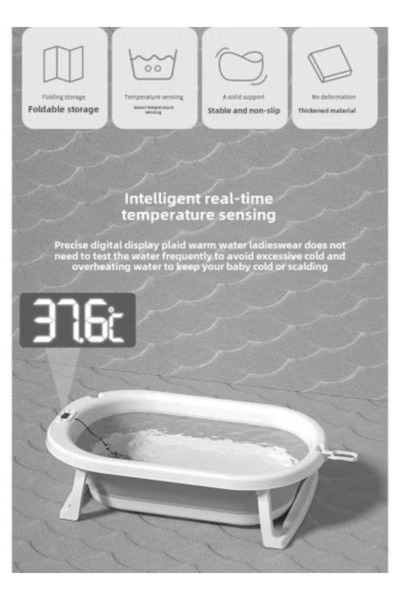 Fun Moment Foldable Baby Bathtub with Thermometer