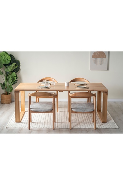 Vivense ATLAS MASİF AHŞAP YEMEK MASASI TAKIMI, NATURAL