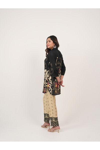 Lehar Black & Beige Printed Co-Ord Set – Traditional Motif Kurta & Pant Ensemble