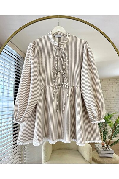 Bahar Altundemir سترة نسائية بأكمام بالونية من القماش المنسوج باللون الكريمي،...