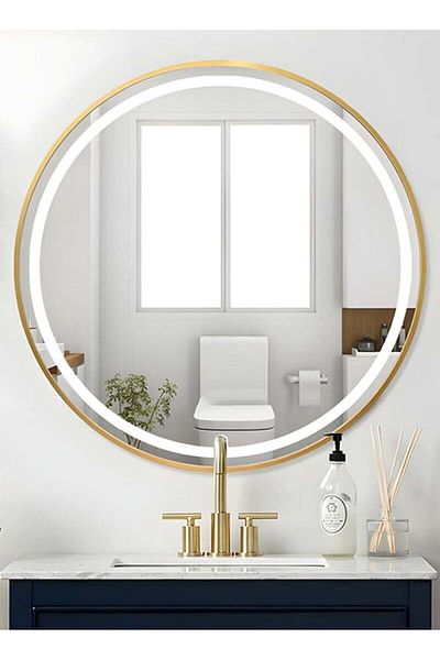 Taimi Wall Mirror70x70cm-Elegant Design Mirror with 3-Light Levels Golden Frame - For Makeup,Decor