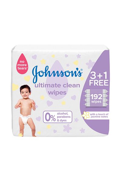Johnson Johnson's Baby Wipes Ultra Clean Offer (3+1) 192 Wipes