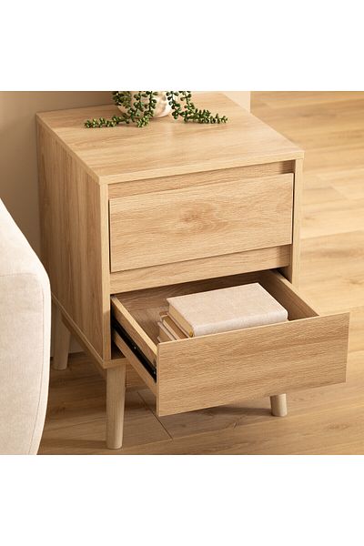 5FiveSmart Noptiera 5Five Abana cu 2 sertare, PAL, finisaj stejar, 40x40x56 cm, bej
