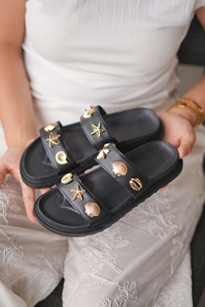 Elvin Shoe İva Γυναικείες Παντόφλες Καθημερινές με Λεπτομέρεια από Μαύρη Πέτρα