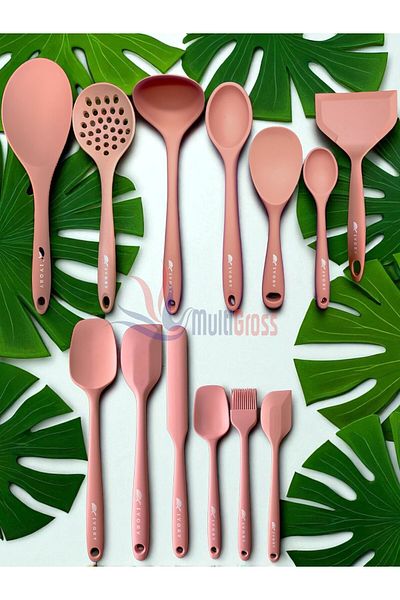 Multiamo Heat Resistant Silicone Colander Ladle Spatula Spoon Set (30-28-22-20 cm) 13 Pieces