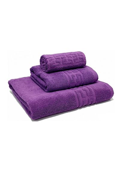 Sale4u Set 3 Prosoape de Baie Bumbac 100%, Mov, Model Grecesc, Absorbție Ridicată, 500 gr