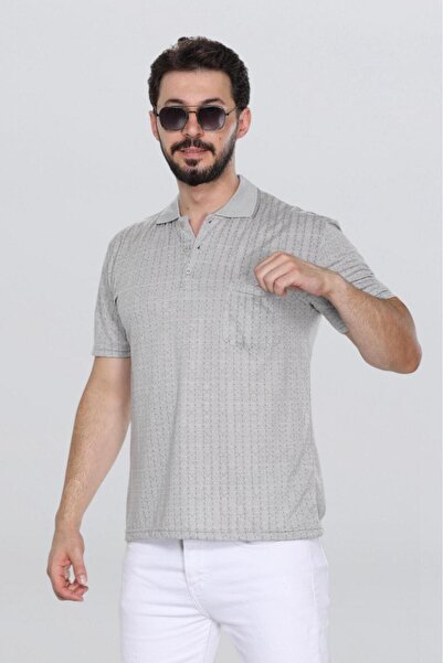 HEDEFNUR TEKSTİL Ανδρικό μπλουζάκι Dad Stone Color με γιακά, μοτίβο τσέπης, νέο μοντέλο, ζακάρ κλασικής κοπής