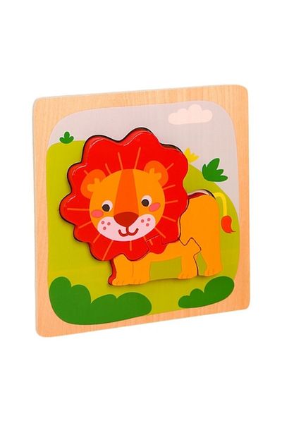 CLICK Puzzle Montessori din Lemn pentru Copii, 3D, 0-3 Ani, Model Leu