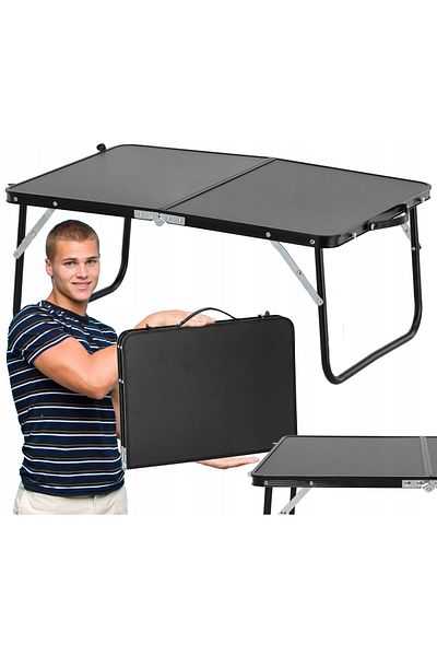SERSIMO Metal folding table for garden, beach or picnic, MDF top, 60x42x27cm