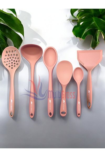 Multiamo Heat Resistant Silicone Tongs Colander Ladle Spatula Spoon Set (30-28-22-20 cm) 14 Pieces