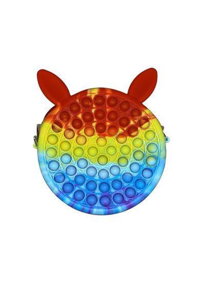 Flippy Jucărie antistres din silicon, geantă Pop It, iepuraș, 16 cm, curcubeu