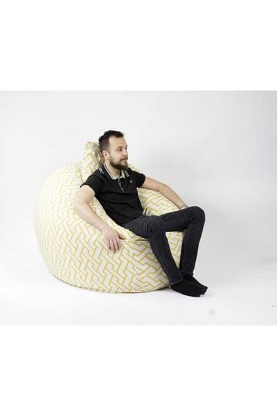 Pufrelax Set Fotoliu King Size cu Perna, Material Textil - Zappity Yellow