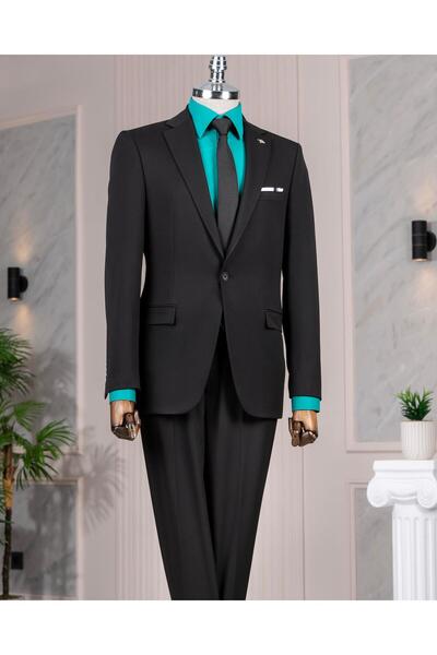 TerziAdemAltun Italian Style Slim Fit Jacket Pants Suit Black T14391