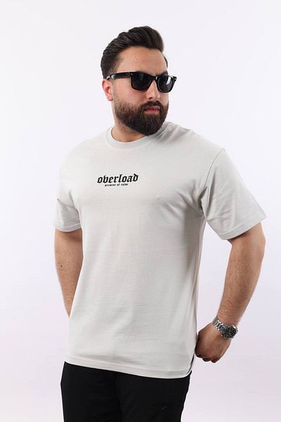 STOCX Men's Oversize Printed T-Shirt - Overload Text Detail