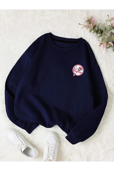 StartMore Navy Blue Unisex Women/Men Ny Colorful Oversize Crew Neck Cotton