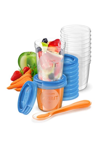 Philips Avent Set 20 recipiente, Philips Avent, 10x180 ml, 10x240 ml, Cu lingurita pentru intarcat, 10 buc- 180 ml