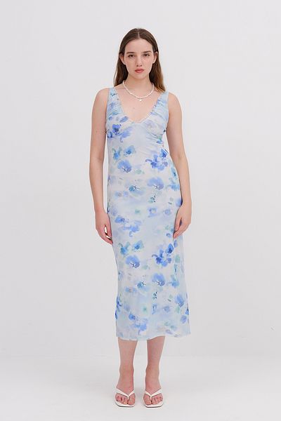 Addax Floral Patterned Tulle Midi Dress E17009-J10