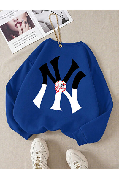 StartMore Blue Unisex Women/Men Ny Colorful Oversize Crew Neck Cotton