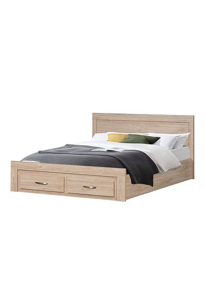 Danube Home Bolivar 150x200 Queen Bed with 2 Front Drawer Storage - Vintage Oak L207xW162xH90cm