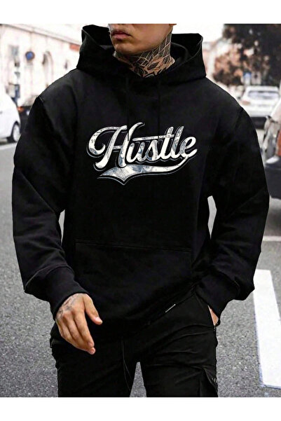 StartMore Black Unisex Men/Women Hustle Colorful Custom Printed Cotton Oversi...