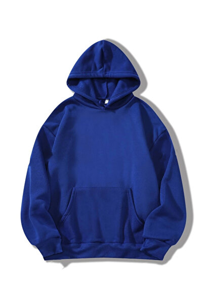 StartMore Blue Unisex Women/Men Solid Color Cotton Oversize Hoodie