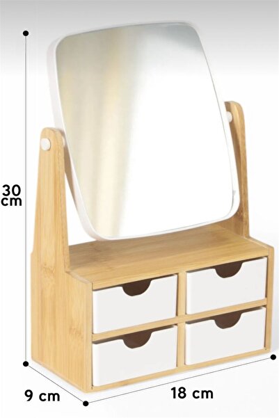 Bayev Wenken Bamboo 4 συρτάρι Organizer Organizer με καθρέφτη 3471 - Organizer μακιγιάζ και κοσμημάτων