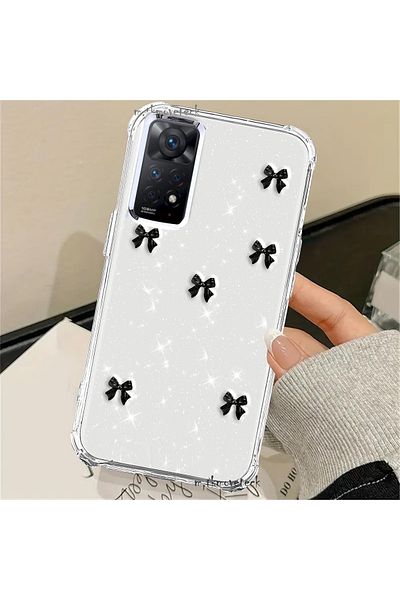 m.tk moveteck حافظة متوافقة مع هاتف Xiaomi Redmi Note 11 Pro / 12 Pro 4G، غطاء لامع فضي شفاف بنمط فيونكة