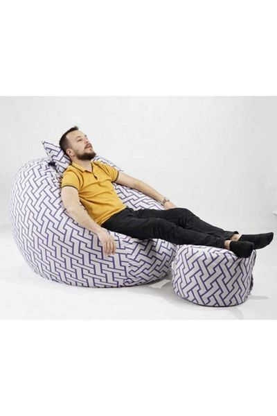 Pufrelax Set Fotoliu King Size cu Otoman (suport picioare) si Perna, Material Textil - Zappity Purple