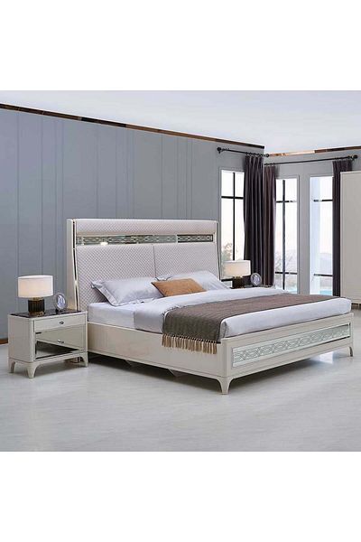 Danube Home Portnoy 180x200 King Bed with LED - Ivory L222xW204xH144.5cm