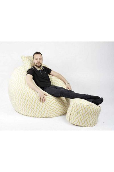 Pufrelax Set Fotoliu King Size cu Otoman (suport picioare) si Perna, Material Textil - Zappity Yellow