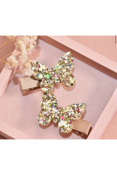 LİLİBETH BİJOU Gold Glitter Butterfly Hair Clip – Set of 2