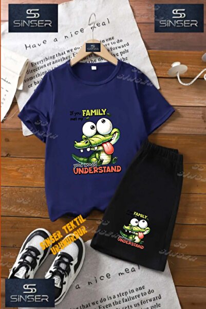 SS SİNSER Children's Unisex “Crocodile Family Tongue Out“ Custom Printed Crew...