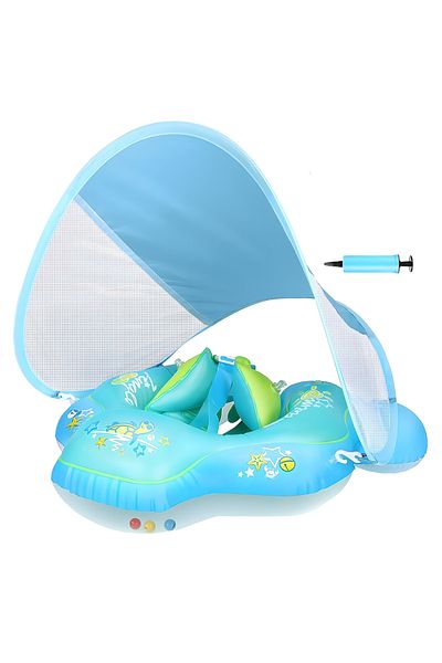 Teno Teno® Baby Swim Ring with Sunshade, tummy support, pump included, blue
