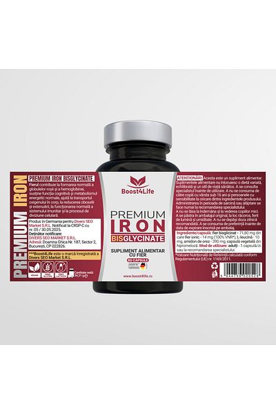 Boost4Life Dietary supplement, Premium Iron Bisglycinate, Boost4Life, 71.80 mg, 60 vegan capsules