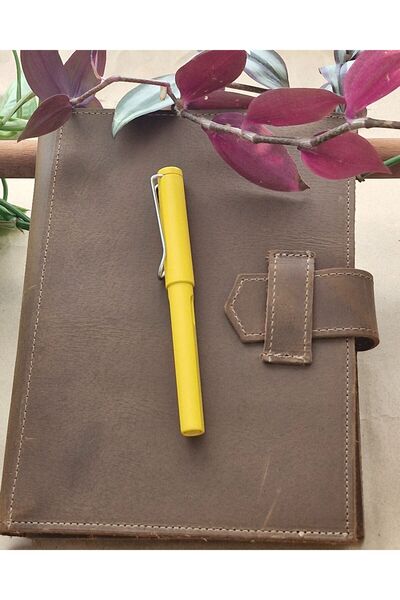 Muhtalif Markalar حافظة دفتر ملاحظات مقاس A5 من الجلد الطبيعي بلون أسمر |   ص...