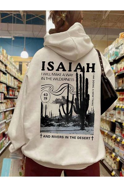 StartMore Beige Unisex Women/Men Isaiah Colorful Custom Printed Cotton Oversize Hoodie