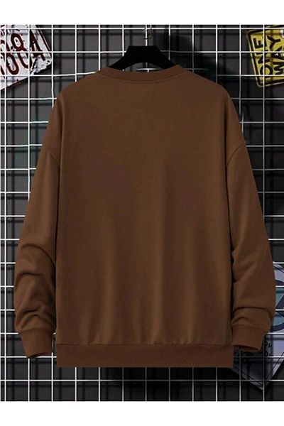 StartMore Brown Unisex Women/Men Detailed Milano Special Printed Colorful Oversize Crew Neck Cotton