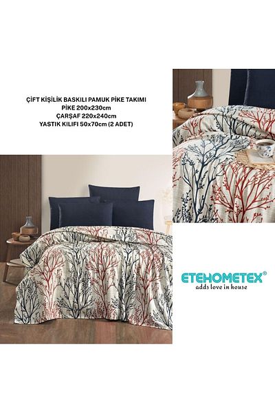 ETE HOMETEX Etehometex Double Person Printed Cotton Pique Set