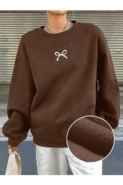 StartMore Brown Unisex Men/Women's Ribbon Special Colored Oversize Crew Neck Cotton