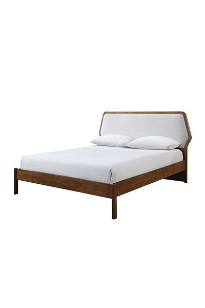 Danube Home Derby Colfax 180x200 Solid Wood King Bed with Upholstered Headboard -Brown+Beige L209xW204xH120cm