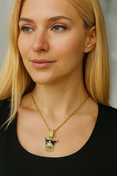 Herşey Nota قلادة نسائية ذهبية مع شكل كورومي – مجوهرات أنيمي أنيقة من الفولاذ...