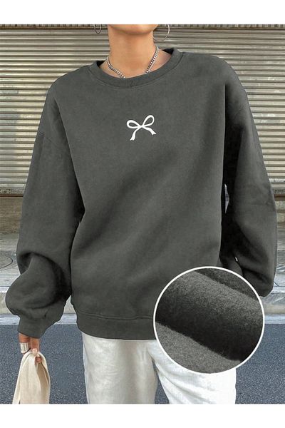 StartMore Gray Unisex Men/Women's Ribbon Special Colored Oversize Crew Neck Cotton