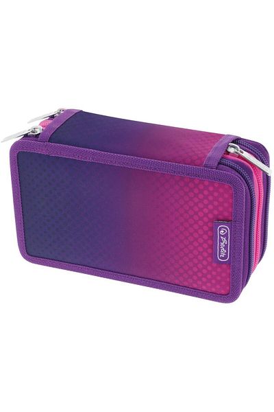 Herlitz Penar echipat cu 31 de piese, 3 compartimente cu fermoar, vopsit prin dip violet/roz, material textil