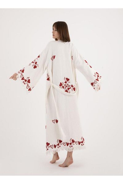 LaraLisa 4 Layers Natural Muslin Cotton Fabric Chemical Treatment Unprocessed Hand Printed Kaftan Kimono Peshtemal Bathrobe