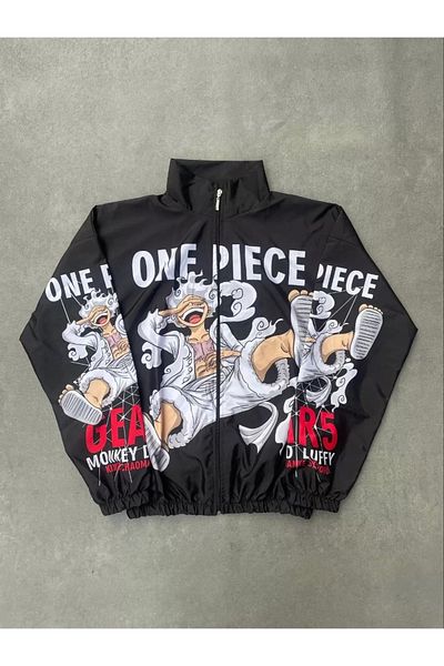 MODA    Unisex Zippered Digital Printed Windbreaker - Black