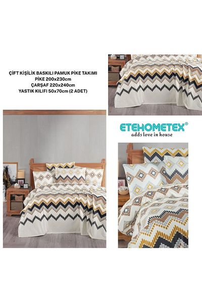 ETE HOMETEX Etehometex Double Person Printed Cotton Pique Set