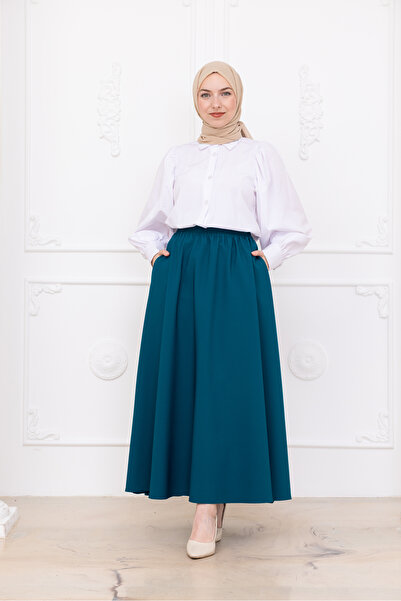 Arinrada Turquoise Double Skirt with Elastic Waist Pockets