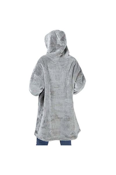 FOXMAG24 Blanket with sleeves and hood, front pocket, padded plush, ultra-light and warm, polyester, gray