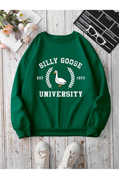 StartMore Khaki Unisex Men/Women Goose Custom Colorful Oversize Crew Neck Cotton