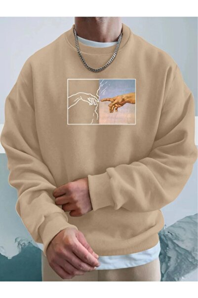 StartMore Brown Unisex Women/Men Hands Colored Oversize Crew Neck Cotton